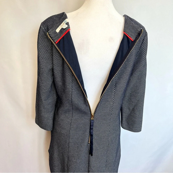Boden Sarah Jacquard Hexagon Pattern Navy White Sheeth 3/4 Sleeve Dress Size 6 - Picture 12 of 16